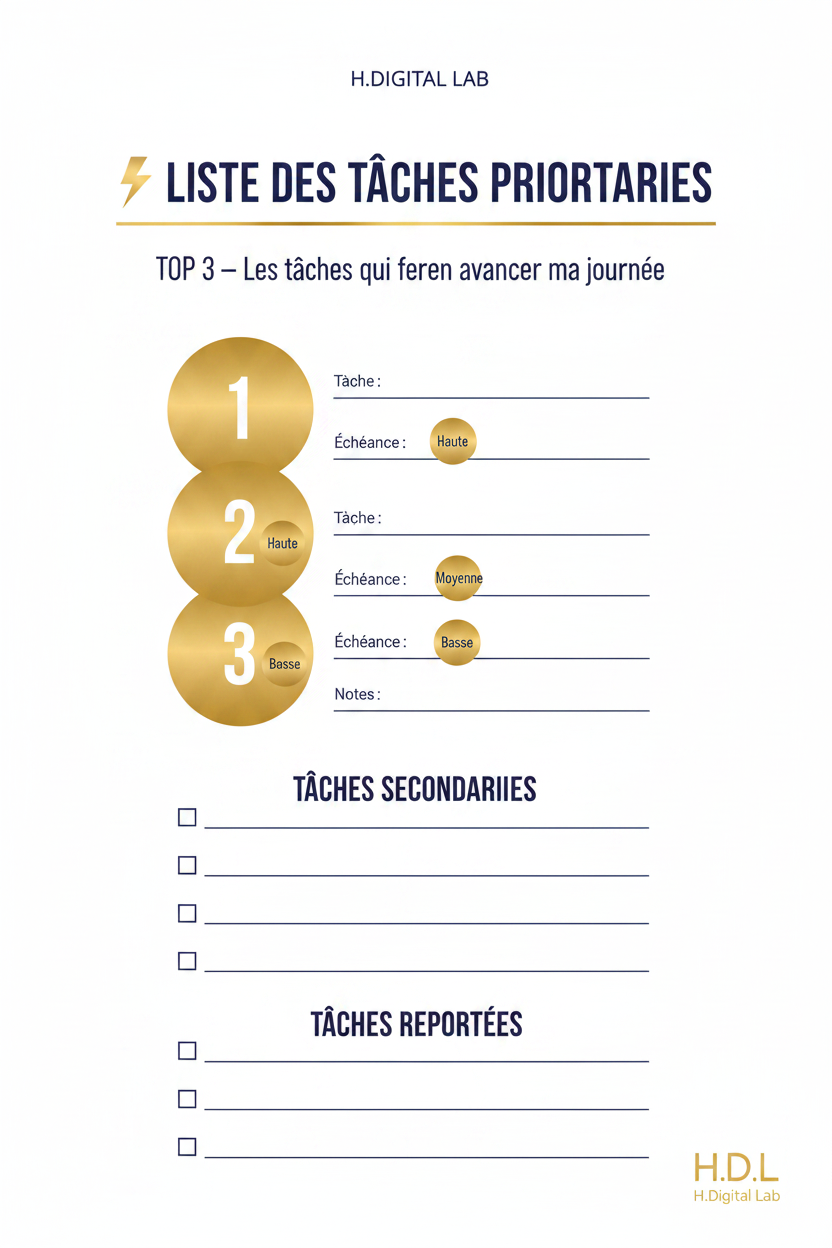 2. Liste des Tâches Prioritaires - Top 3